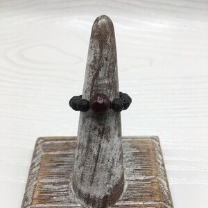 HANDCRAFTED Lava & Agate Stretch Bead Ring